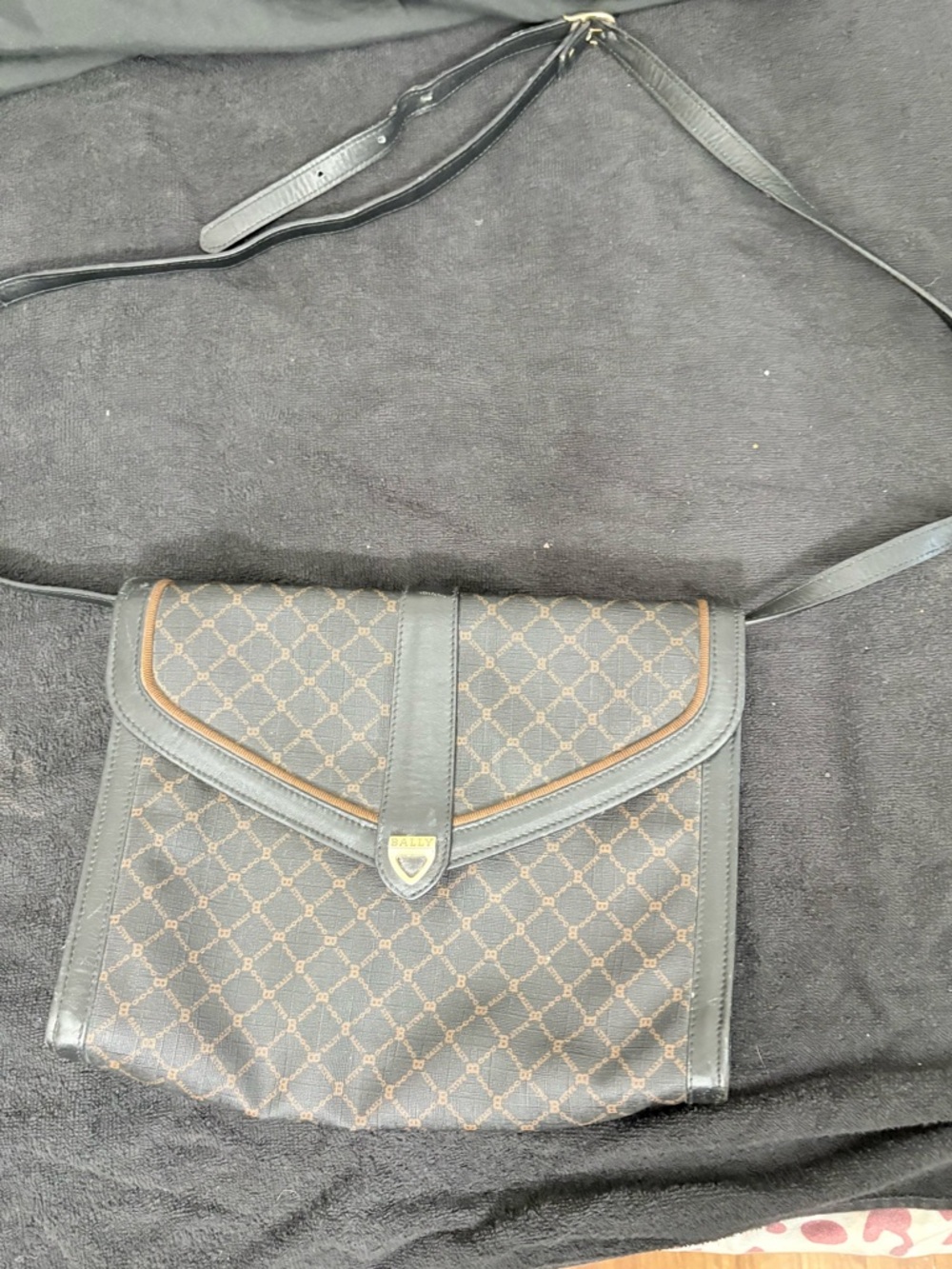 Bally Black and Brown Monogram cross body Bag with Gold Hardware